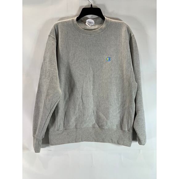 CHAMPION Reverse Weave Men's Gray/Blue Crewneck Large Logo Sweatshirt SZ M - Picture 1 of 12